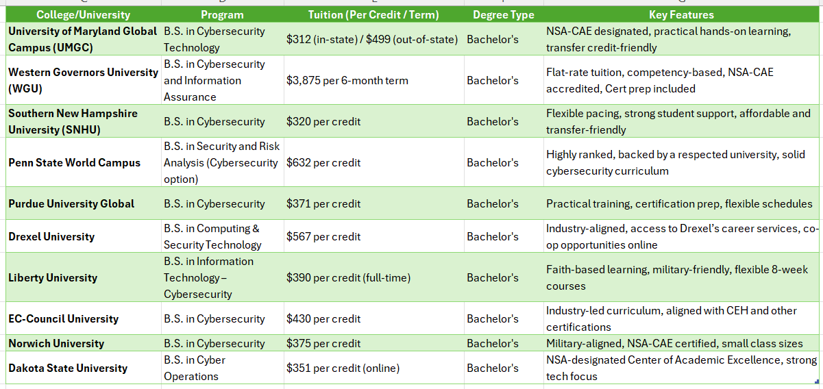 cyber security engineer degree online